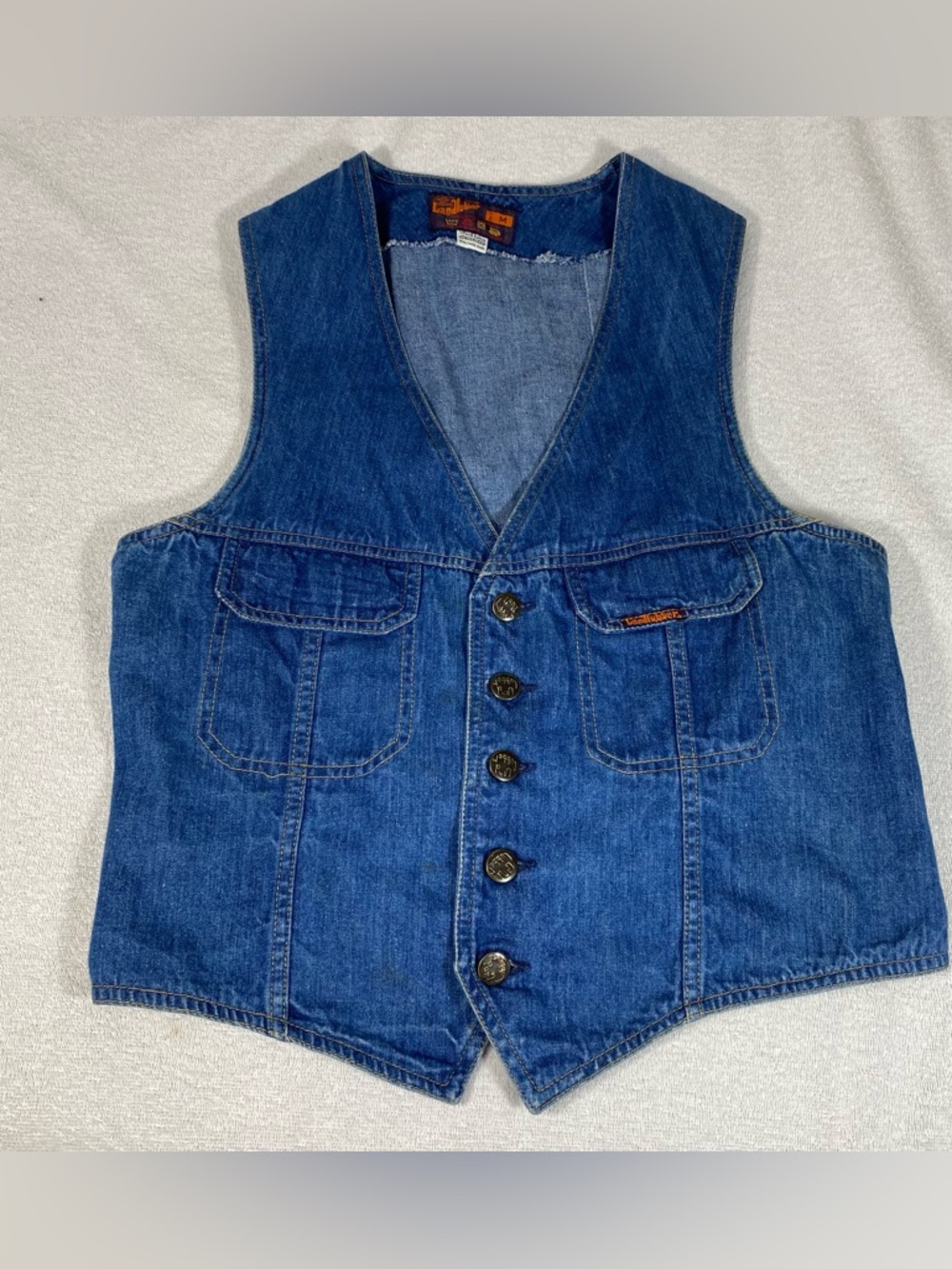 Landlubber 70s Demin Vintage Vest Mens Medium Blue Mens Medium Pointed Hem